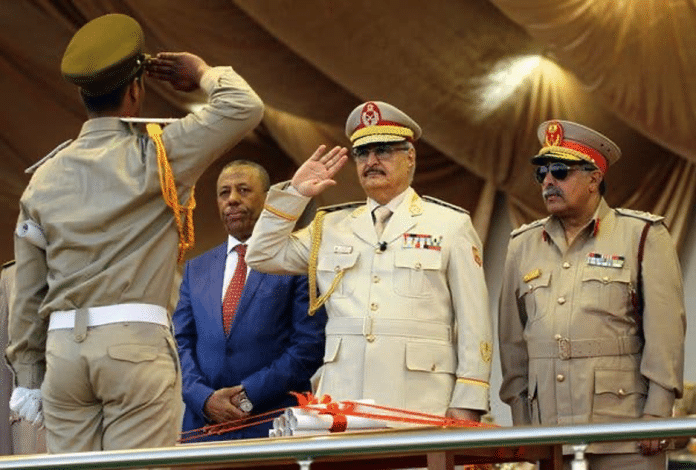 | Khalifa Hiftar salutes one of his foot soldiers Source nytcom | MR Online