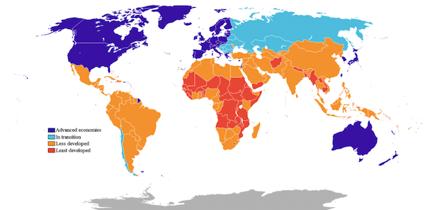 | World map updated in 2019 showing advanced in transition less and least developed countries Photo Wikimedia | MR Online