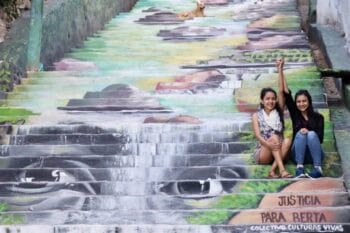 | Bertha and Laura Zúniga Cáceres at a mural made by el Colectivo Culturas Vivas Tegucigalpa Honduras 2021 | MR Online