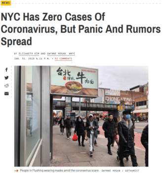 | Gothamist 13120 illustrated an article about the absence of coronavirus in New York with a photo of Flushing a largely Chinese American neighborhood in Queens | MR Online