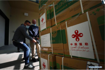 | Workers unload a donated shipment of Chinese Sinopharm vaccines in the West Bank city of Nablus Photo by Ayman NobaniXinhua | MR Online