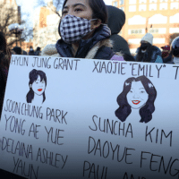 Asian Americans and New Yorkers at a peace vigil for the victims of the Atlanta spa shootings, March 19, 2021. Tayfun Coskun/Anadolu Agency/People Visual