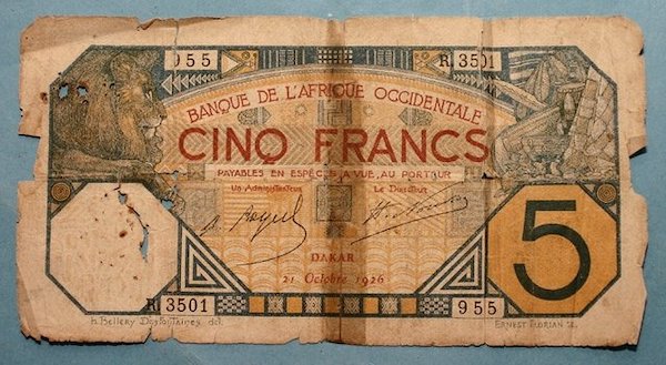 | Colonial 5 Franc CFA note 1926 recto by nebedaay is licensed with CC BY NC SA 20 To view a copy of this license visit httpscreativecommonsorglicensesby nc sa20 | MR Online
