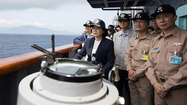 | Taiwan President Tsai Ing wen second from left inspects a naval destroyer during miliotary drills off the port of Suao ahead of planned war games by China Photo | Military News Agency via AP | MR Online