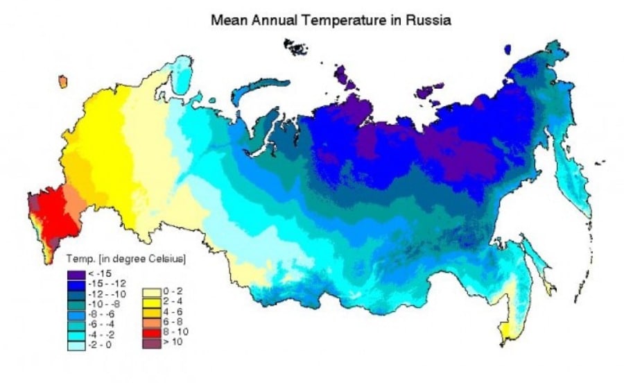 | Mean annual temperature in Russia | MR Online