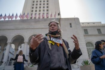 | A displaced park resident named David speaks at a press conference in front of City Hall Photo credit Jeremy Lindenfeld WhoWhatWhy | MR Online