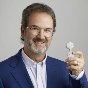 | BioIntelliSense CEO James Mault poses with the companys BioSticker wearable Source httpsbiointellisensecom | MR Online