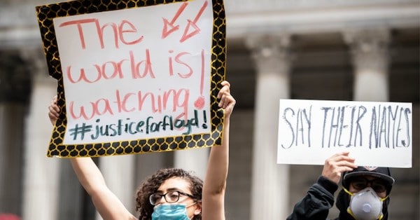 | Protesters wearing masks and holding up signs at a racial justice protest in Foley Square in New York City on June 2 2020 USA Photo Ira L BlackCorbis via Getty Images | MR Online