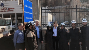 | US Syria envoy James Jeffrey and UN Ambassador Kelly Craft in southern Turkey posing with the White Helmets in March 2020 | MR Online