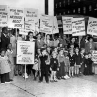 After WWII, parents organized demonstrations, like this one in New York on Sept. 21, 1947, calling for the continuing funding of the centers. The city’s welfare commissioner dismissed the protests as “hysterical.” Credit: The New York Times