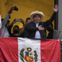 Presidential candidate Pedro Castillo waves