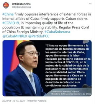 | Tweet by the Chinese embassy in Havana condemning unilateral US sanctions against Cuba | MR Online