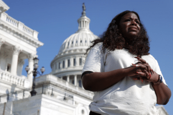 | Rep Cori Bush D Mo speaks to a reporter outside the US Capitol Aug 2 2021 in Washington DC | MR Online