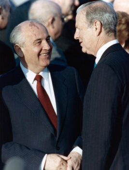 | James A Baker with Mikhail Gorbachev in 1990 in Moscow | MR Online