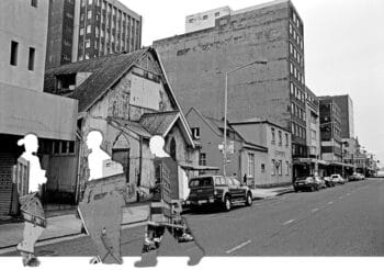 | The United Congregational Church of Southern Africa Ezihlabathini at 90 Beatrice Street is featured second from the right with the slanted roof to its left is the since demolished head office of Black Community Programmes and an office of the South African Students Organisation | MR Online