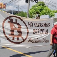 Hundreds of Salvadorans took to the streets of El Salvador’s capital on September 7, to protest the adoption of Bitcoin as national currency. Photo: Jaime Guevara
