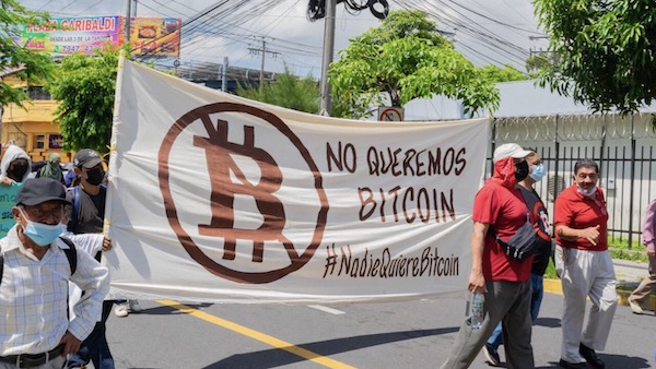 | Hundreds of Salvadorans took to the streets of El Salvadors capital on September 7 to protest the adoption of Bitcoin as national currency Photo Jaime Guevara | MR Online