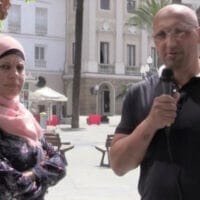 Activist and lawyer Dimitri Lascaris interviewing Palestinian activist, Manal Tamimi in June, 2018, in Spain.
