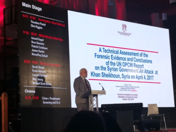 | Theodore Postol lectures an audience in London on his findings that contradict the UNs Organization for the Prohibition of Chemical Weapons OPCW report on chemical weapon use in Syria | MR Online