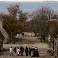 People visit the 1627 Pilgrim Village at "Plimoth Plantation" where role-players portray Pilgrims seven years after the arrival of the Mayflower in Plymouth, Mass.