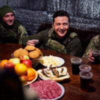Ukrainian President Volodymyr Zelenskyy meets with service members of the country’s armed forces at combat positions in the Donetsk region, Feb. 17, 2022. Photo | Ukrainian Presidential Press Office via AP