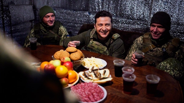 | Ukrainian President Volodymyr Zelenskyy meets with service members of the countrys armed forces at combat positions in the Donetsk region Feb 17 2022 Photo | Ukrainian Presidential Press Office via AP | MR Online