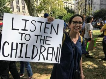 | Parent Elizabeth Payne at youth led climate strike held in more than a thousand cities around the world in Sept 2019 | MR Online