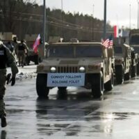 U.S. military convoy at the Polish-German border in Olszyna, Poland.