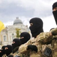 Far-right extremist members of Ukraine's neo-Nazi Azov regiment of the National Guard