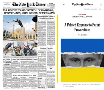 | A NYT headlines circa 2003 left and a NYT editorial from 2022 | MR Online