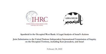 | FRONT PAGE OF APARTHEID REPORT BY HARVARD LAW SCHOOL HUMAN RIGHTS CLINIC IN PARTNERSHIP WITH ADDAMEER PALESTINIAN PRISONER ORGANIZATION FEBRUARY 2022 | MR Online