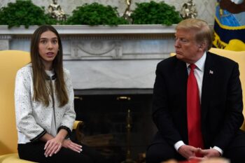 | Trump right meets with Fabiana Rosales left wife of Juan Guaido in the Oval Office March 27 2019 Susan Walsh | AP | MR Online