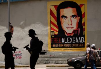 | A mural of Alex Saab that reads in Spanish Free Alex Saab They havent been able to bend him in Caracas Ariana Cubillos | AP | MR Online
