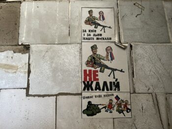 | Stickers on the wall read in Ukrainian For Kyiv and Lviv Kill Russians and Donbas will be Ours | MR Online