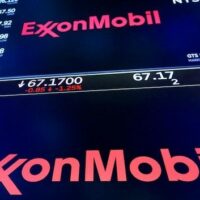 The ExxonMobil logo featured on the screen at the New York Stock Exchange.