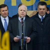 Senators Chris Murphy and John McCain in Kiev, Ukraine on December 15, 2013 with Oleh Tyahnybok, leader of the neo-Nazi Svoboda Party.