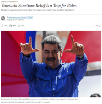 | Mary Anastasia OGrady Wall Street Journal 51922 warned that the US was tiptoeing toward a rapprochement with dictator Nicolás Maduro | MR Online