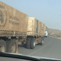United Nations World Food Programme trucks in Ethiopia.