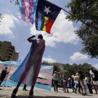 Protesters speak against anti-trans legislation in the Texas legislature in May 2021. (AP Photo/Eric Gay, File)