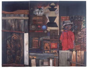 | Antonio Berni Argentina Juanito Laguna nd Painted wood and metal collage triptych 220 x 300 cm | MR Online