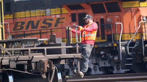 | A worker rides a rail car at a BNSF rail crossing in Saginaw Texas Wednesday Sept 14 2022 AP PhotoLM Otero | MR Online