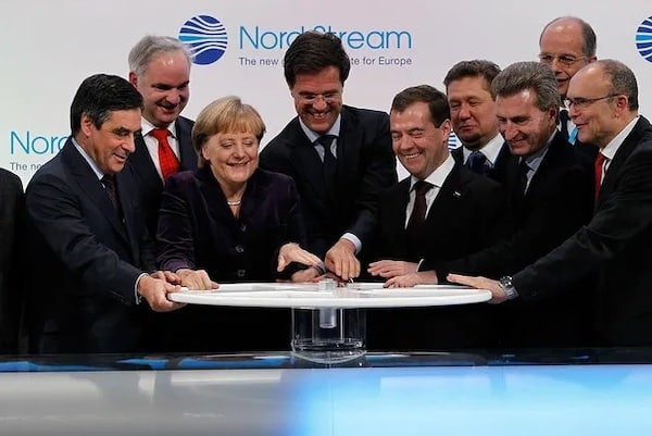 | Ceremony of opening of gasoline Nord Stream Among others Angela Merkel and Dmitry Medvedev 2011 Kremlinru CC BY 30 httpscreativecommonsorglicensesby30 via Wikimedia Commons | MR Online