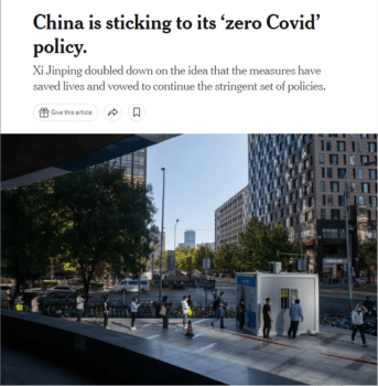 | The New York Times 101622 refers to the idea that Chinas zero Covid policies have saved livesas though its possible that China could have allowed the coronavirus to spread throughout its population without killing anyone | MR Online