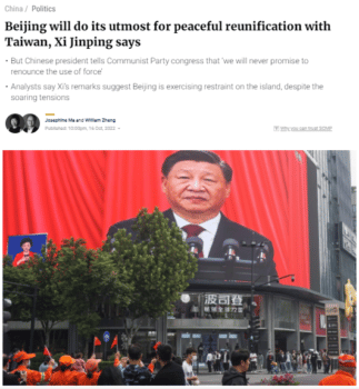 | SCMP 101622 Analysts said Xis remarks suggested that Beijing was exercising restraint on Taiwan despite the soaring tensions | MR Online
