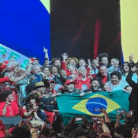 Auditorio Celso Furtado. President-Elect Lula da Silva Surrounded by Supporters at Rally [Source: photo by Lauren Smith]