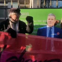| A cardboard cut out of Sir Keir Starmer on a nurses picket line in London today Photo Momentum | MR Online
