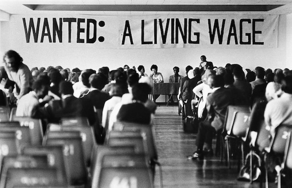 | Striking Frame Group workers meet for a report back on negotiations with management in Bolton Hall in 1973 Credit David Hemson Collection University of Cape Town Libraries | MR Online