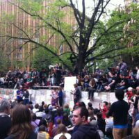 An image of Occupy Melbourne's First General Assembly, facing the Facilitation team, at the northern end of City Square. October 15, 2011.