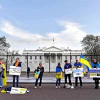 | Small crowd of pro ZelenskyNATOwar protesters in front of the White House demanding more weapons for Ukraine Photo Gallup NewsFile photo | MR Online