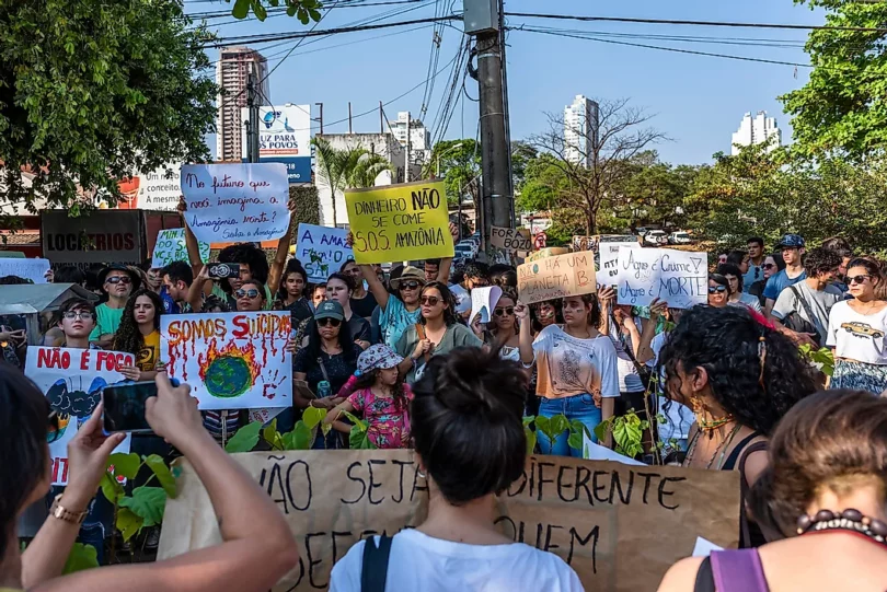 | A crowd in Goiania Brazil protests the destruction of the Amazon Credit HpoliveiraShutterstock | MR Online
